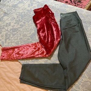 LOT of 2 Unique FABLETICS Velvet Red and Green shiny Leggings Sz M